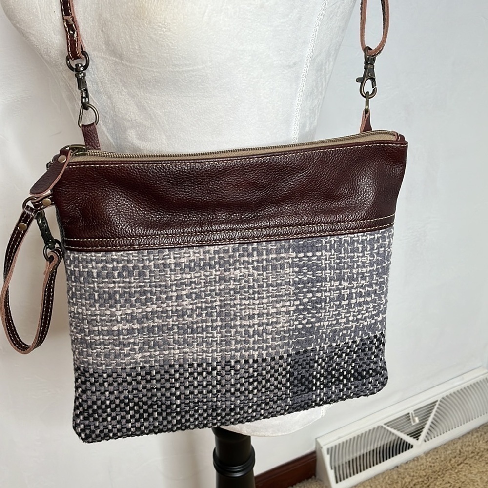 Myra Bag Gray Brown Upcycled crossbody Bag. BRN7412D